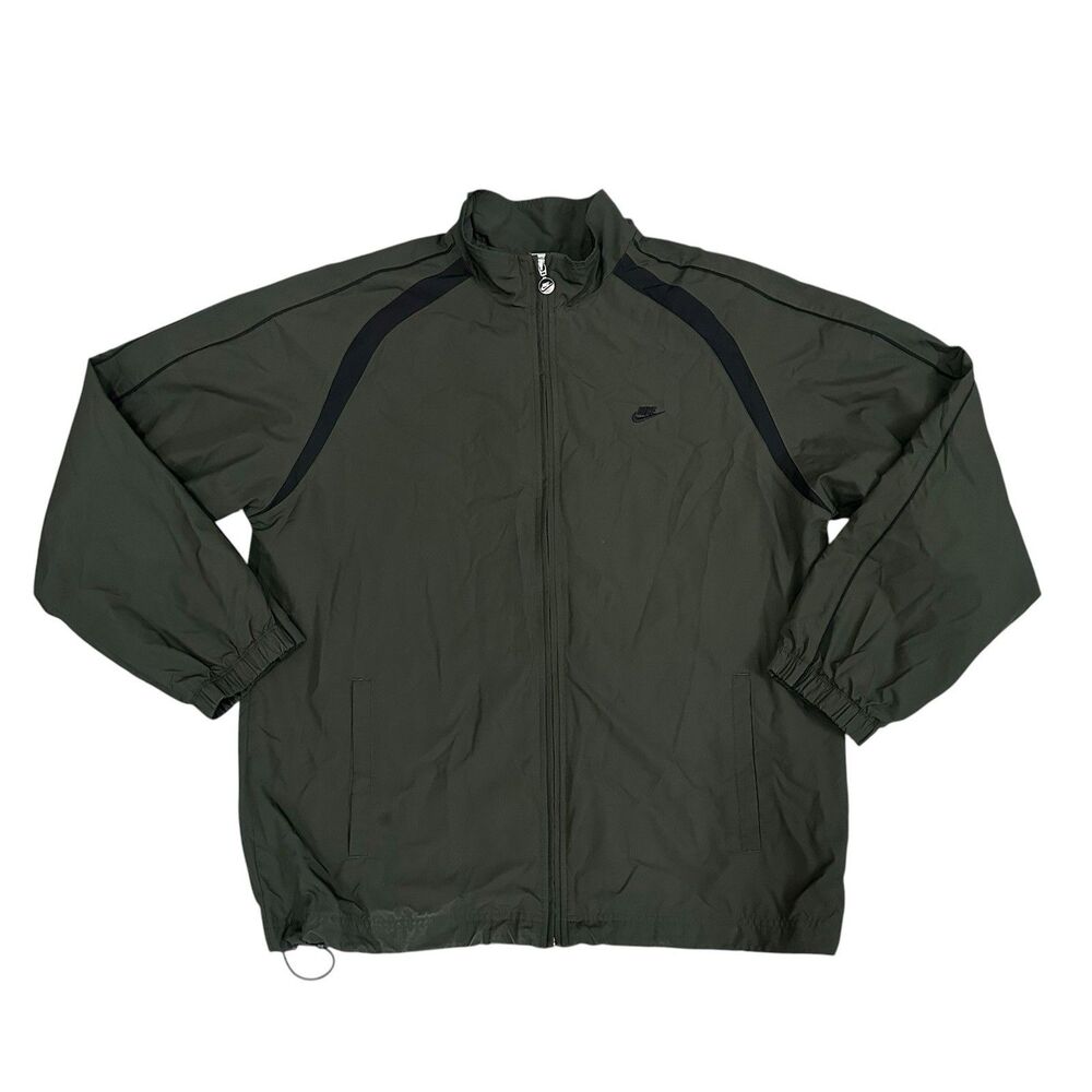 Nike Y2K Dark Green Woven Fleece Lined  Windbreaker Track Jacket Full Zip XL